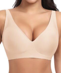 Ganado Push Up Soutien-Gorge Femmes sans Armature Classique Brassière en Coton Noir Col en V