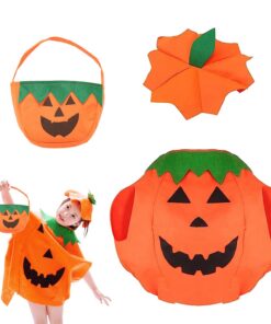 Déguisement de Citrouille Halloween pour Enfant | Costume Citrouille avec Chapeau et Sacs à Bonbons | Idéal pour Fête Co