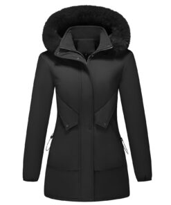 KUDMOL Manteau Hivernal Chaud pour Femme Veste Parka Longues Manches Zippée Amovible Capuche chaud Blouson Outercoat à L