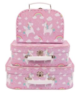Sass & Belle - Valise Trolley Licorne pour Enfants - Organisation École et Déplacements - 30x20x15cm - Set de 3 Valisett