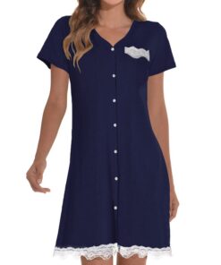 RITOSTA Chemises de Nuit Femme Été Manche Courte Col V Boutonnée Ouvert Devant Pyjama Casual