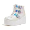 LUCKY STEP Bout rond fermeture éclair talon haut bottines épaisse plateforme pour femme - Sécurité et style - Taille mul