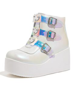 LUCKY STEP Bout rond fermeture éclair talon haut bottines épaisse plateforme pour femme - Sécurité et style - Taille mul