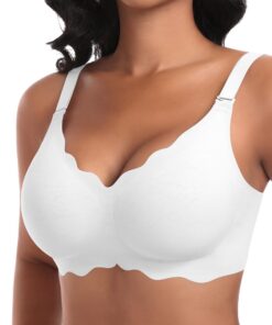 Ganado Soutien-Gorge Femme sans Armature Sexy Col en V Brasière avec Coussinets Classique Maintien