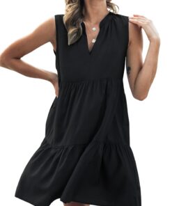 CUPSHE Robe longue plissée décontractée sans manches avec col en V femme été mode facile à porter bied