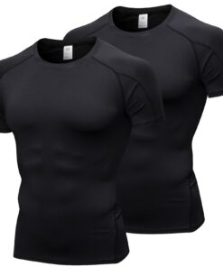 LNFINTDO Tee Shirt Compression Homme Manches Courtes pour Fitness et Gym - Lot de 2 - Jogging et Musculation - Vêtement