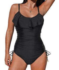 Maillot de bain rayson_push_up_rembourré_froncé_femme_one_piece_monokin_contrôle_ventre_imprimé_beachwear_volants_swimwe