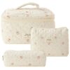RuiDay Ensemble de Trousse de Toilette de Voyage 3 pcs pour Femmes, Pratique Sac de Rangement Cosmétiques Matelassée à F