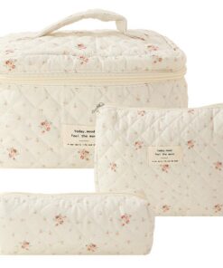 RuiDay Ensemble de Trousse de Toilette de Voyage 3 pcs pour Femmes, Pratique Sac de Rangement Cosmétiques Matelassée à F