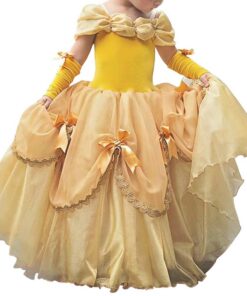 FYMNSI Robe de Princesse Belle Tenu Magnifique Costume Déguisement de La Belle et La Bête Femmes Hors épaule Couché Cosp