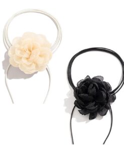 Collier Fleur Hifot Reglable Femme Mariée Fête Anniversaire Noir Rose Dentelle