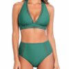 CUPSHE Ensemble Bikini Deux Pièces Taille Haute Col En V Bretelles Dos Nu Découpes Crochet Dans Le Dos Pour Femme Occasi