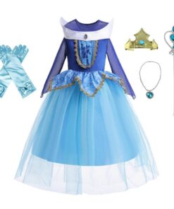 Déguisement Belle au bois dormant Princesse Aurore avec Couronne et Accessoires pour Enfants Filles 3-9 ans SalepagnePop