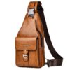 Sacoche Homme Bandouliere A-QMZL Brun Clair Sac de Poitrine Business Loisir Pu Cuir Vente En Ligne
