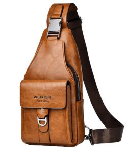 Sacoche Homme Bandouliere A-QMZL Brun Clair Sac de Poitrine Business Loisir Pu Cuir Vente En Ligne