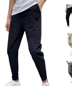 Vogany Pantalon cargo multi-poches élastique pour homme