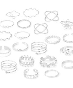 Hifot Reglable Bague Femmes Adolescentes Argent Ornement Fleur Perles Empilable Vintage Bohème Cadeau 22 Pièces