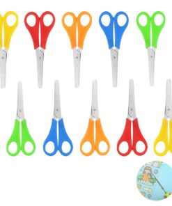 RUCUDIM RUCUDIM ciseaux en acier inoxydable pour enfants - Lot de 10 paires - Avec échelle en cm - 5 couleurs