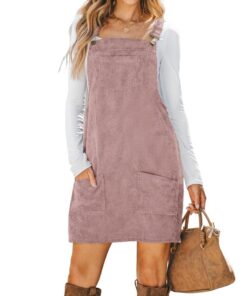 CUPSHE Mini robe décontractée en velours côtelé à col carré avec poche avant et bretelles larges pour femme_Mode Damen_E