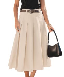 CUPSHE Jupe midi plissée pour femme, jupe tendance printemps/été, jupe confortable avec ceinture élastique (Tendance 202