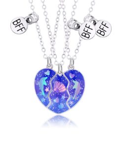 Chaine Argent Femme BFF Best Friends Dauphin Coquillages Coeur Separable Soeur Friend Cadeau Anniversaire