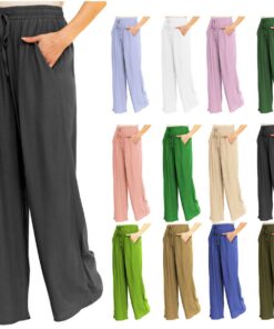 Charmoni Pantalon Femme Élastique Regulable Fluides Décontracté Avec Poches Taille Unique Mode USA