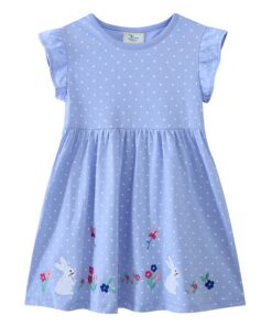 Robe fille manches courtes bleu à pois blanc New Front