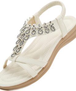 Acfoda Sandales Femmes Été Confortables Bohémian Chaussures Légères Avec Strass