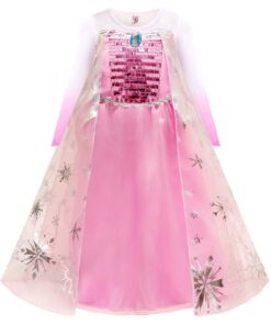 Robe de princesse Reine des Neiges Enfant Noël Déguisement Manches Longues Cadeau Halloween Carnaval