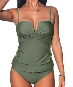 CUPSHE Ensemble tankini deux pièces pour femme en taille moyenne avec bretelles réglables et col en cœurUDPFCUVB