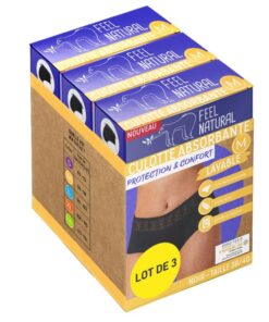 Feel Natural - Culotte Menstruelle Absorbante & Confort Réutilisable - Protection Hygiénique Lavable - Taille M - Flux L