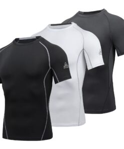 AMZSPORT Hautes de Compression pour Hommes T-Shirts de Sport de Couche de Base en Eco-Matière Recyclée Global Recycled S