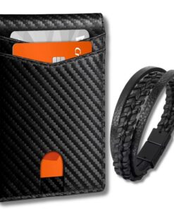 DAMMARTI Portefeuille minimaliste pour homme en fibre de carbone avec blocage RFID et fentes pour cartes de crédit, avec