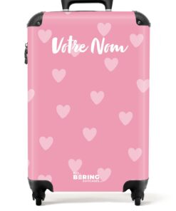 Valise Enfant Cabine Personnalisable à Roulettes NoBoringSuitcases Rose Coeurs 55x35x25cm