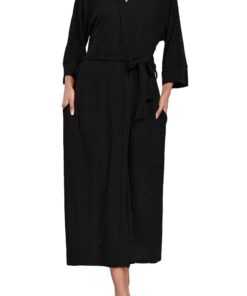 ROGMATE Robe de Chambre Femme Élégante et Douce Longue à Col en V Stoke Sécurité Élevée Multifonctionnelle 100% Coton M{