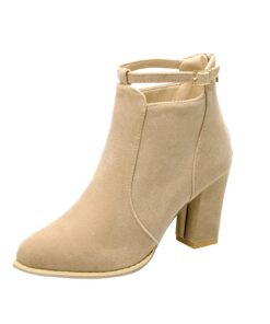 Bottines en daim pour femme – Talons hauts – Automne/Hiver – Bottes de travail – Faciles à enfiler