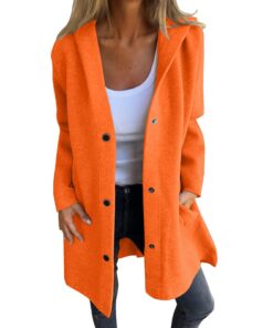 Veste à Capuche Décontractée Femme 2025 Plumeau Boutonnage Long Trench-Coat Poche