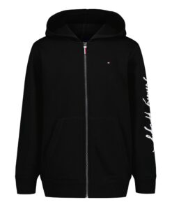 Tommy Hilfiger Long Sleeve Fleece Full Zip Hoodie Sweatshirt à Capuche Garçon Noir Taille L Économie d'énergie et Confor