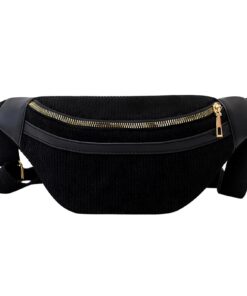 Sac Banane Fineasy Femme Homme Noir, Sacoche en Velours Côtelé, Sac de Poitrine Réglable pour Voyages et Sports