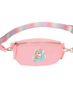 Dépeshé 13124 Ylvi - Sac à bandoulière rose motifs licorne, bandoulière réglable, idéal pour la fête et les sorties.