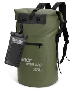 Sac étanche 35L Sac à Dos Sec, pour Le Bateau et le Kayak, pour Randonnée et Camping, IPX8 Étanche 35L Vert