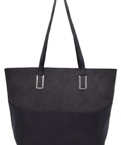 CRAZYCHIC Sac à Main Cabas Femme Lycéenne Etudiante - Sac Cours Travail Rigide PU Noir - Grande Capacité A4 Mode Élégant