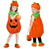 Costume d'Halloween Orange Citrouille Enfantavec Chapeau et Sac 110 CM