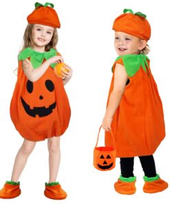 Costume d'Halloween Orange Citrouille Enfantavec Chapeau et Sac 110 CM