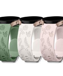 Bracelet Wanme 3 Pièces pour Samsung Galaxy Watch 7/4/6/5 40mm 44mm, Vert+Lumière stellaire+Rose Bracelet Floraux Wanme