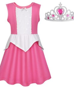 Robe De Princesse Aurore Costume Fille Halloween Noël 3-8 Ans Couronne Déguisement Anniversaire Carnaval