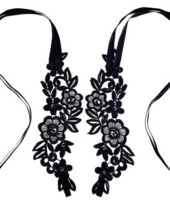 Craspire Craspire 2 Paires Dentelle Broderie Bracelet de Cheville Noir Femme Mariage Bal Bijoux Floral