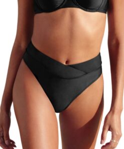 CUPSHE Bikini Haut de Bain Femme Noir Haute Taille Soutien Élevé Coupe Cheeky