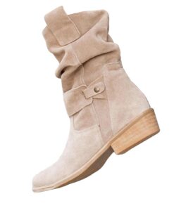 Bottes de marche confortables et légères en daim pour femme | Bout pointu à talon bas Bottines larges mi-mollet facile à