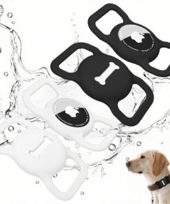 Coques Airtag Lot de 4 pour chien - Protection Silicone Anti-Perte Noir et Blanc - Accessoire Chien Compatible Apple